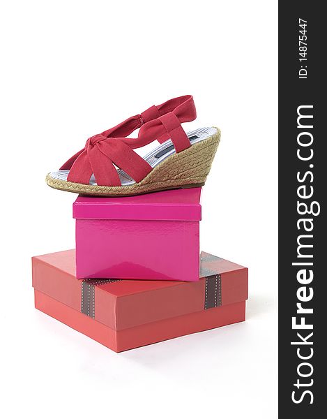 Women's shoes on the gift red box