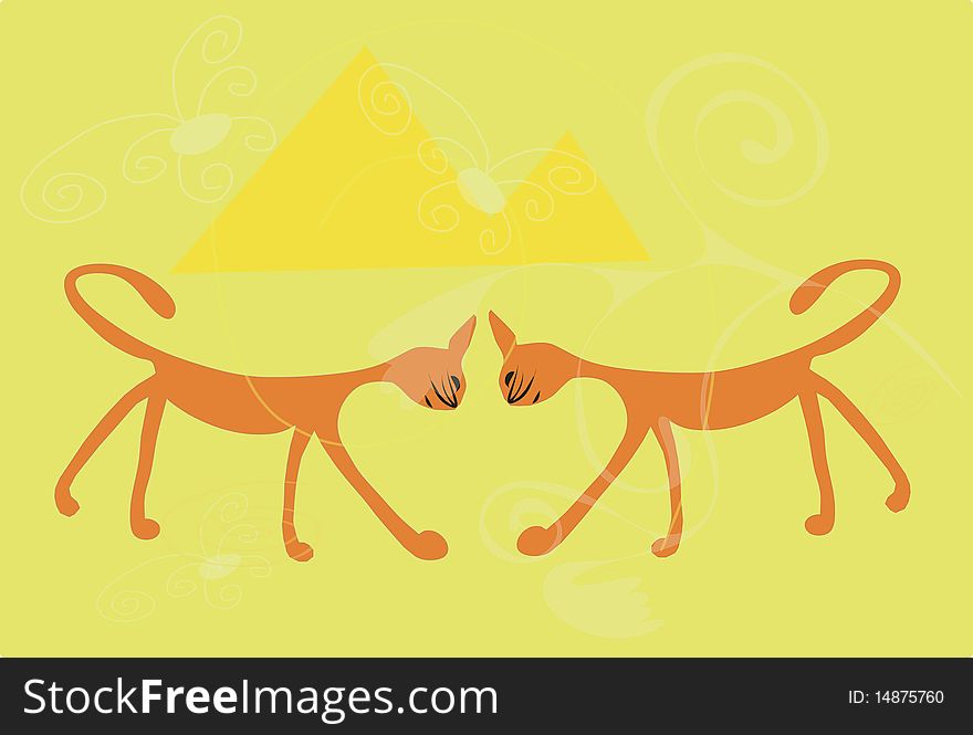 2 Cats On Yellow Background