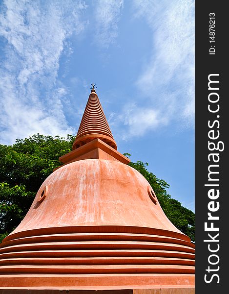Buddhist stupa with blue sky