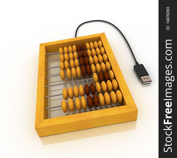 Usb abacus. White background, 3d render