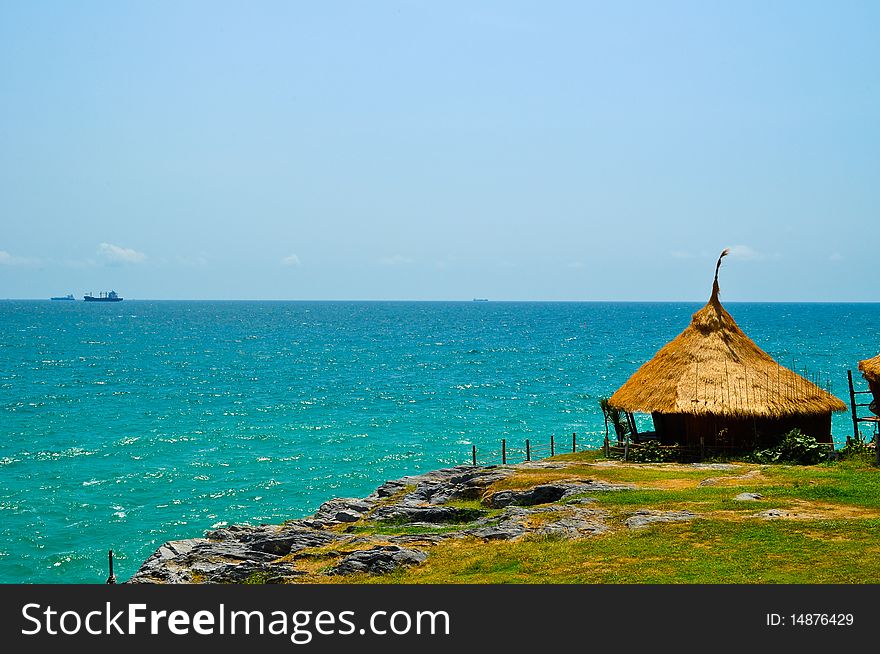 Bamboo hut on cliff at island