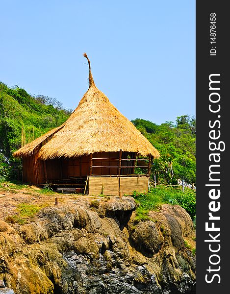 Bamboo hut on cliff at island