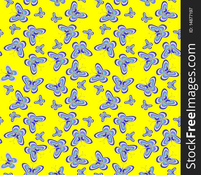 Blue butterflies on a yellow background. Vektor illustration