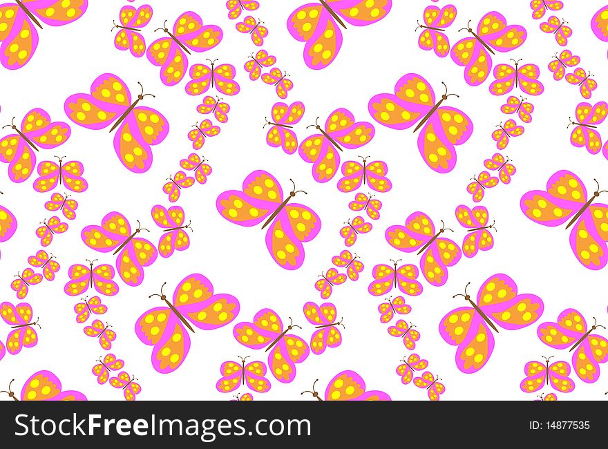 Pink butterflies on a white background. Vector illustration