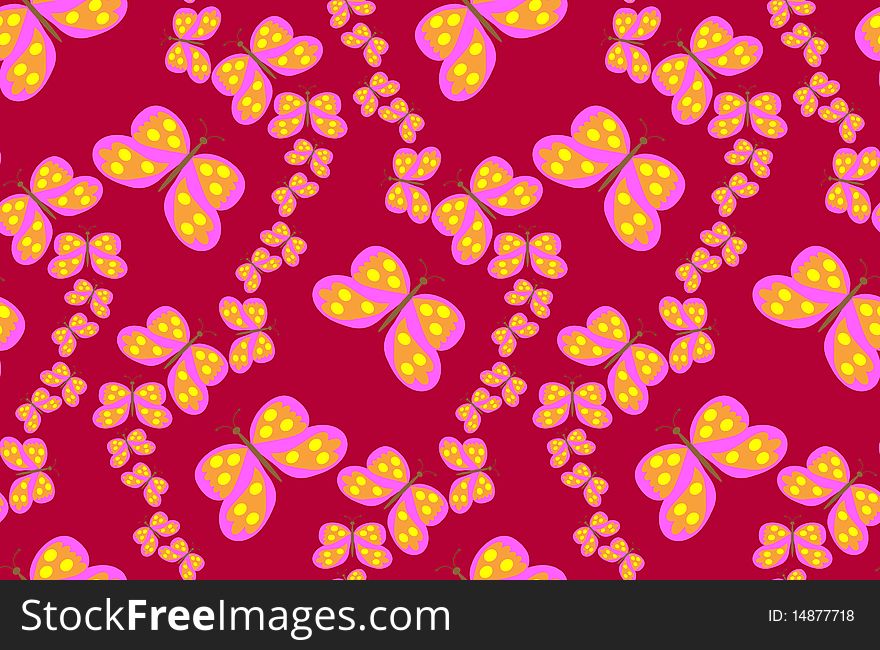 Pink butterflies on a color background. Vector illustration