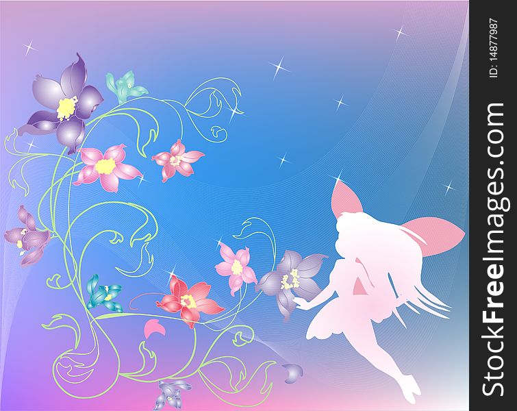 Floral background with little fairy