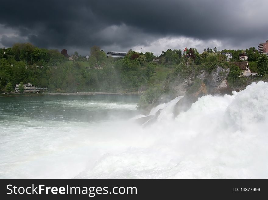 Waterfall Rhine Falls (Rheinfall) at Schaffhausen