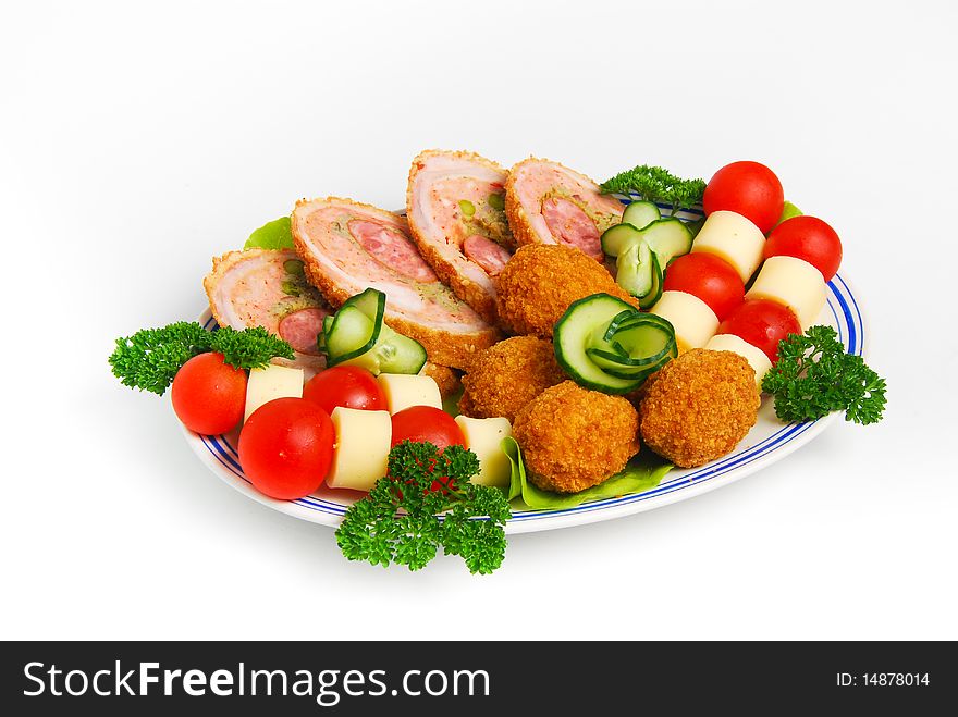 Romanian wedding appetizers with vegetables.