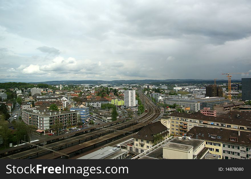 Switzerland, Zurich, view of the city on a foggy spring weather