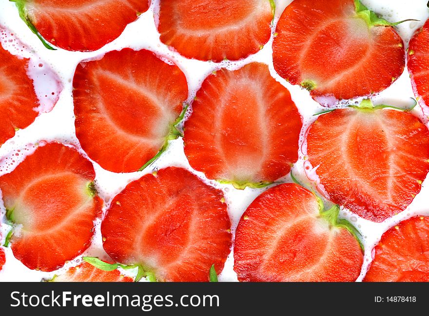 Fresh and juice strawberries in sour cream. Fresh and juice strawberries in sour cream