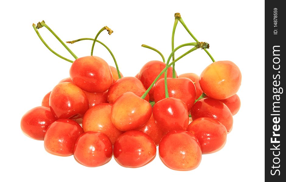 A few sweet cherries isolated on a white background