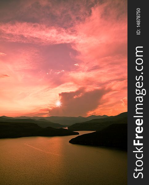 Dusk over Katse dam, Lesotho, Southern africa. Dusk over Katse dam, Lesotho, Southern africa