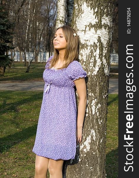 Girl walking outdoor in forest