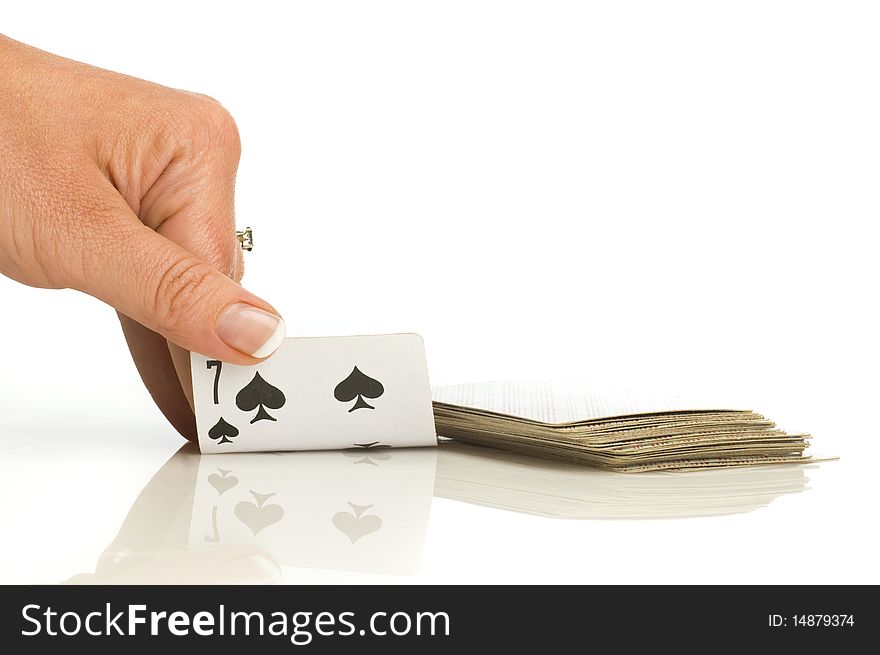 Opening the poker cards combination by the hand. Opening the poker cards combination by the hand
