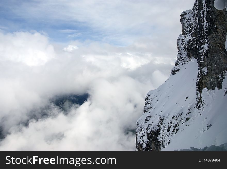 Snow mountains in cloudy weather, Top of Europe, Alps, Switzerland