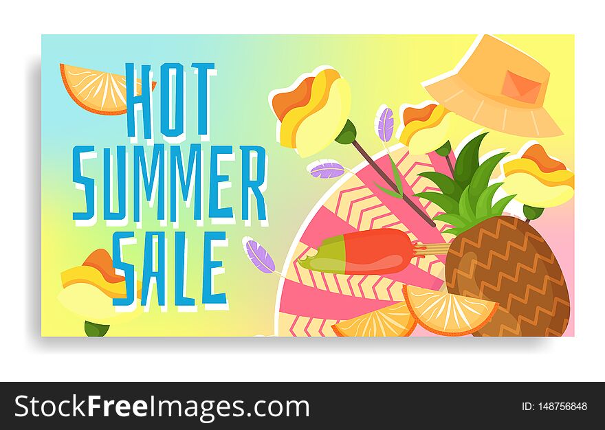 Vector image, banner with summer spirit, summer sale. Hot summer sale. Special offer. Summertime sale banner. Beach vacation, fun, sunbathing. Vector summer concept. Discount modern promo web banner. Vector image, banner with summer spirit, summer sale. Hot summer sale. Special offer. Summertime sale banner. Beach vacation, fun, sunbathing. Vector summer concept. Discount modern promo web banner