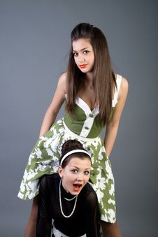 Two Happy Retro-styled Girls Stock Images Two Happy Retro-styled Girls Stock Images