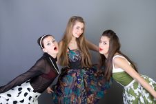 Three Happy Retro-styled Girls Stock Image Three Happy Retro-styled Girls Stock Image
