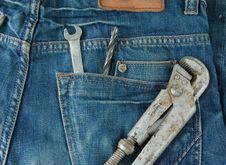Work Tools In Jeans Back Pocket. Royalty Free Stock Images Work Tools In Jeans Back Pocket. Royalty Free Stock Images