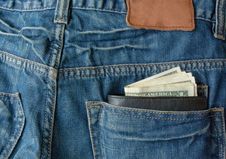 Money With Purse In Back Pocket Royalty Free Stock Image Money With Purse In Back Pocket Royalty Free Stock Image