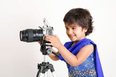 Toddler Playing With Camera Stock Photography