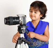 Toddler Playing With Camera Royalty Free Stock Images