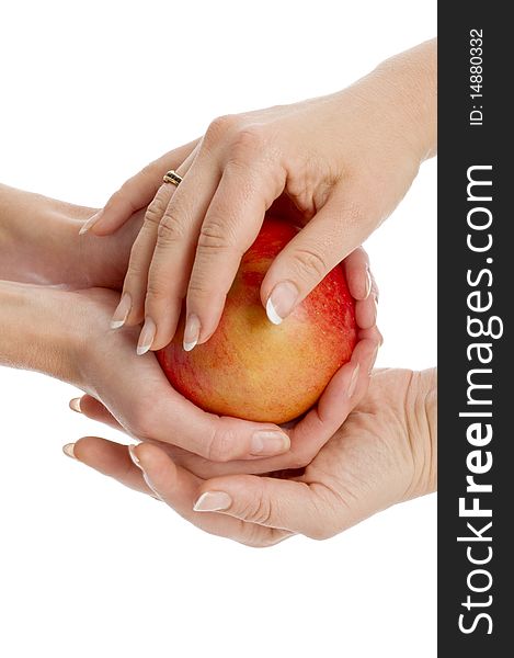 Women's hands care concept with apple. Women's hands care concept with apple