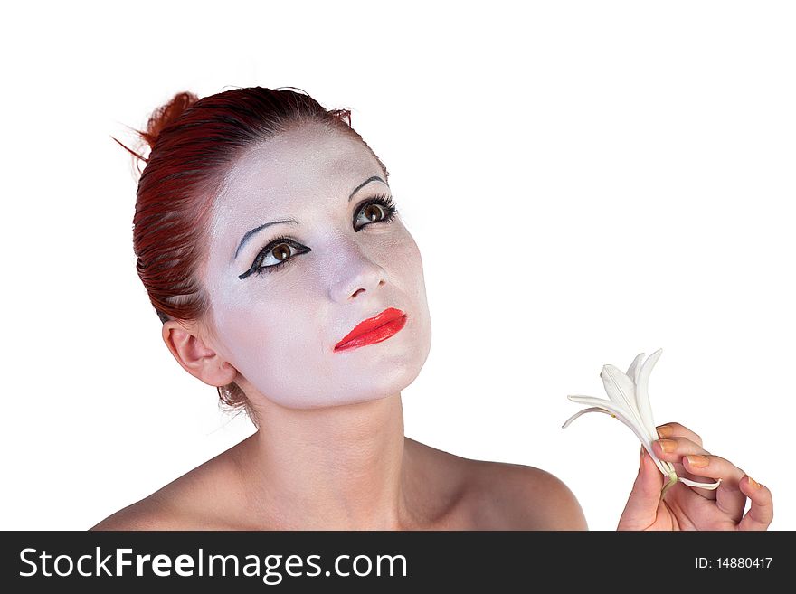 Beautiful young Geisha on a white background. Beautiful young Geisha on a white background