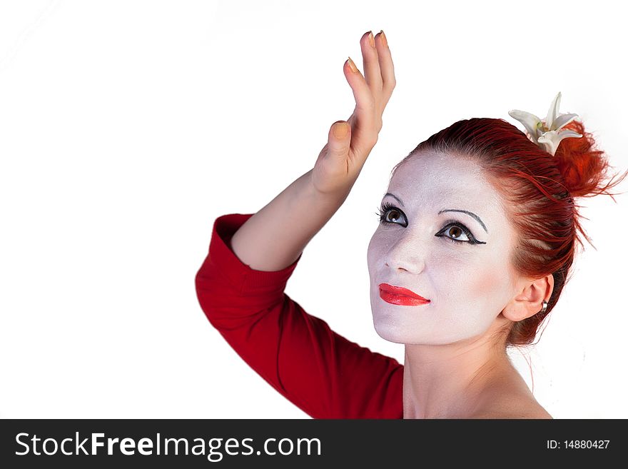 Beautiful young Geisha on a white background. Beautiful young Geisha on a white background