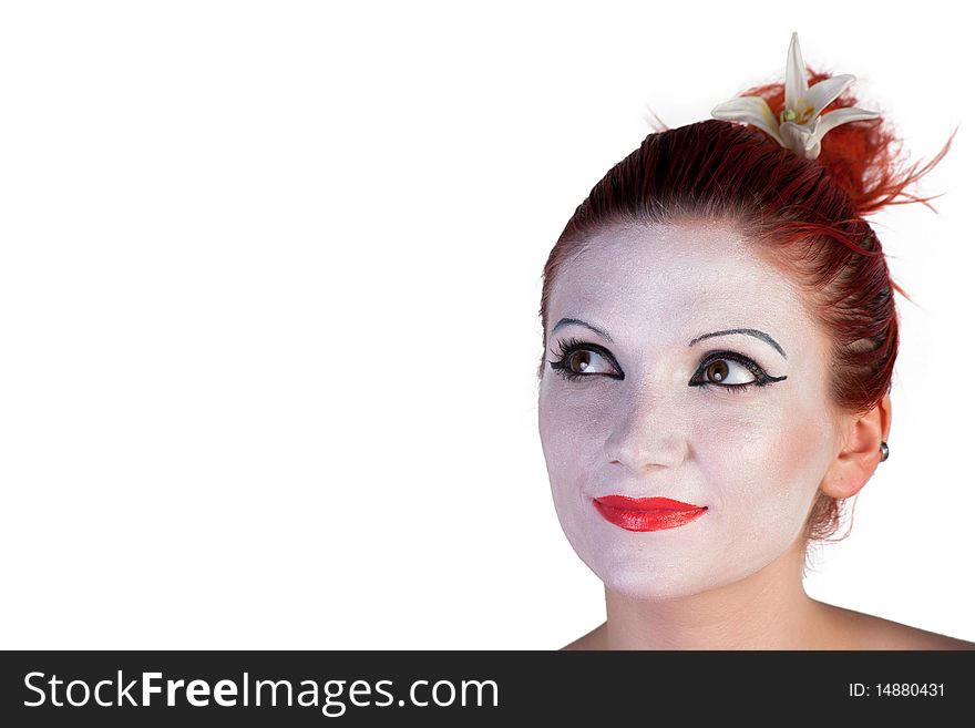 Beautiful young Geisha on a white background. Beautiful young Geisha on a white background