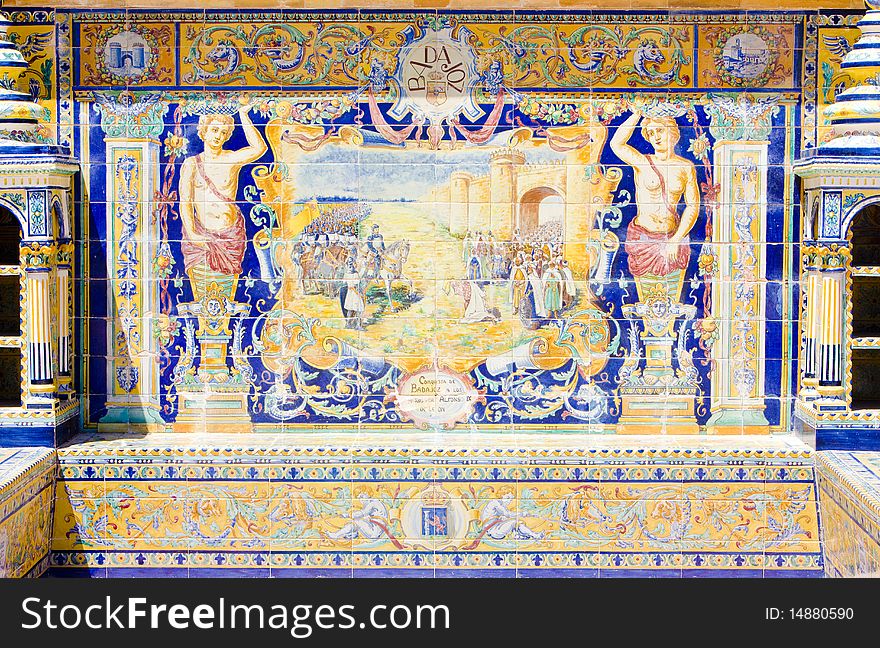 Tile painting at Spanish Square (Plaza de Espana), Seville, Andalusia, Spain. Tile painting at Spanish Square (Plaza de Espana), Seville, Andalusia, Spain