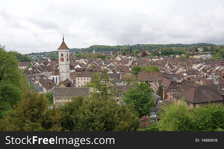 Switzerland, views of the city Stein am Rheine in cloudy weather