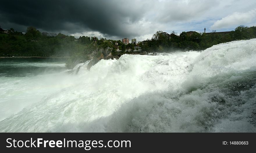 Waterfall Rhine Falls (Rheinfall) at Schaffhausen in Switzerland. The largest waterfall in Europe