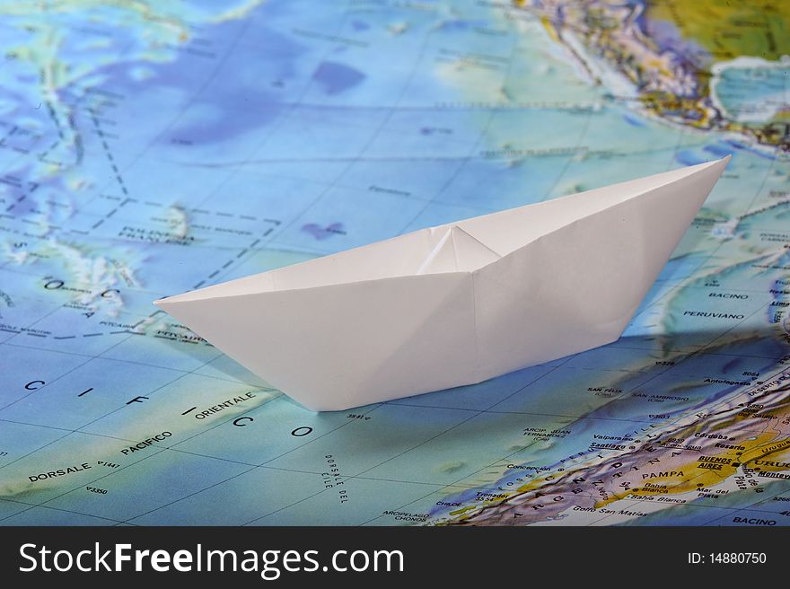 Paper Boat On A Map