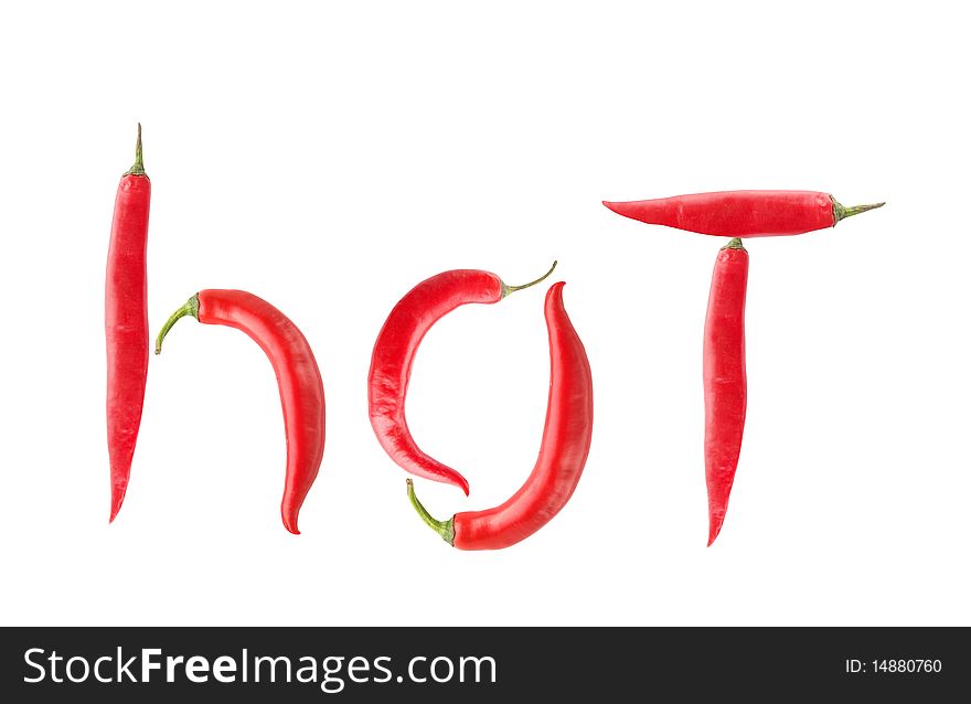 Hot word made by chili pepper isolated