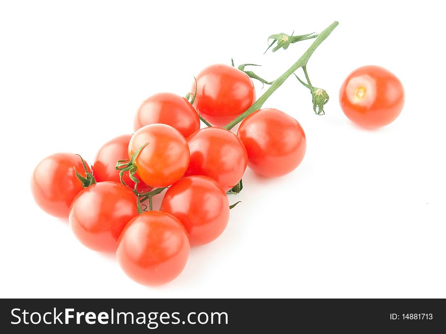 Tomatoes with stem on white