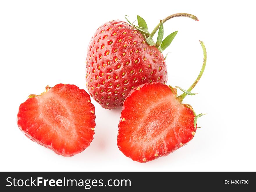 Sliced ripe strawberry over white
