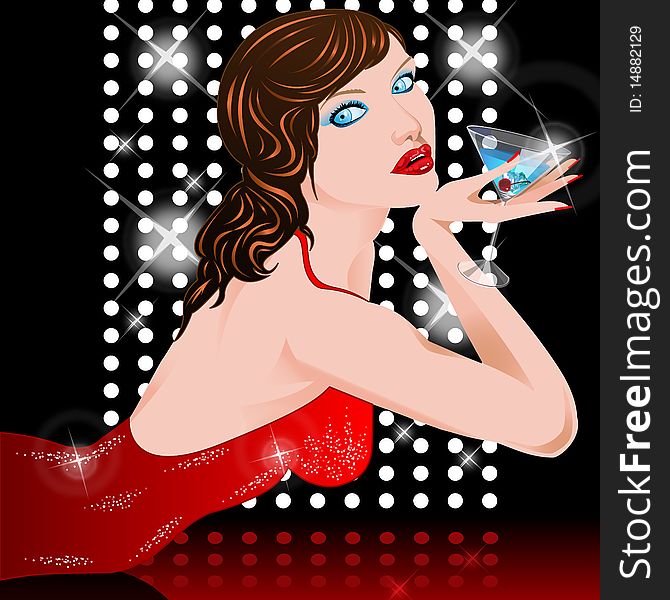 Illustration beautiful woman with cocktail