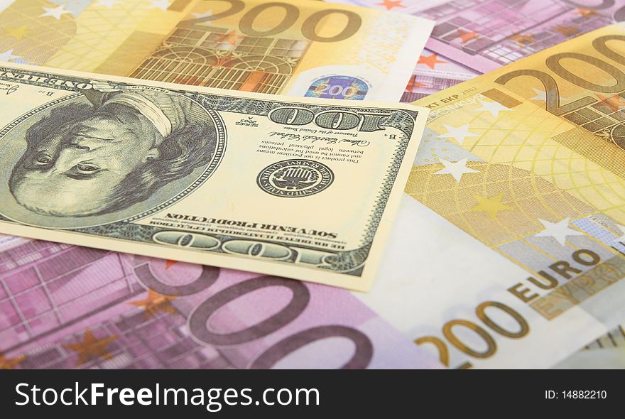 Dollar and euro bills as background