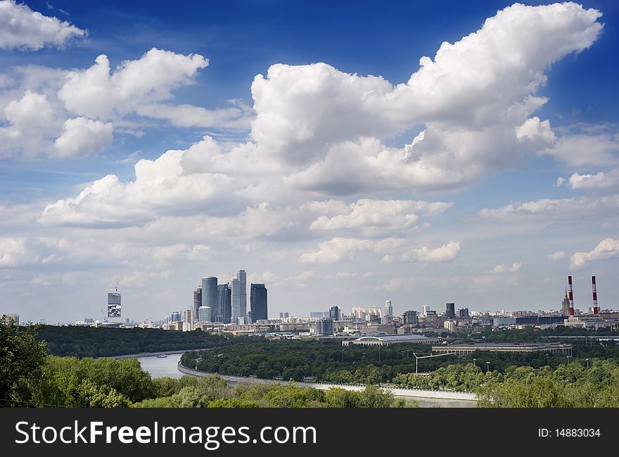 Moscow. A view from mountains Vorobevyh on the Moskva River and Moscow-city