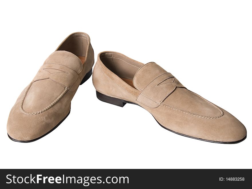 Light brown male leather shoes isolated on white