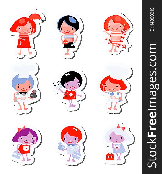 Happy Kids Icons Sticker Set