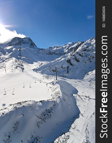 Snow and ski lift in Switzerland Alps