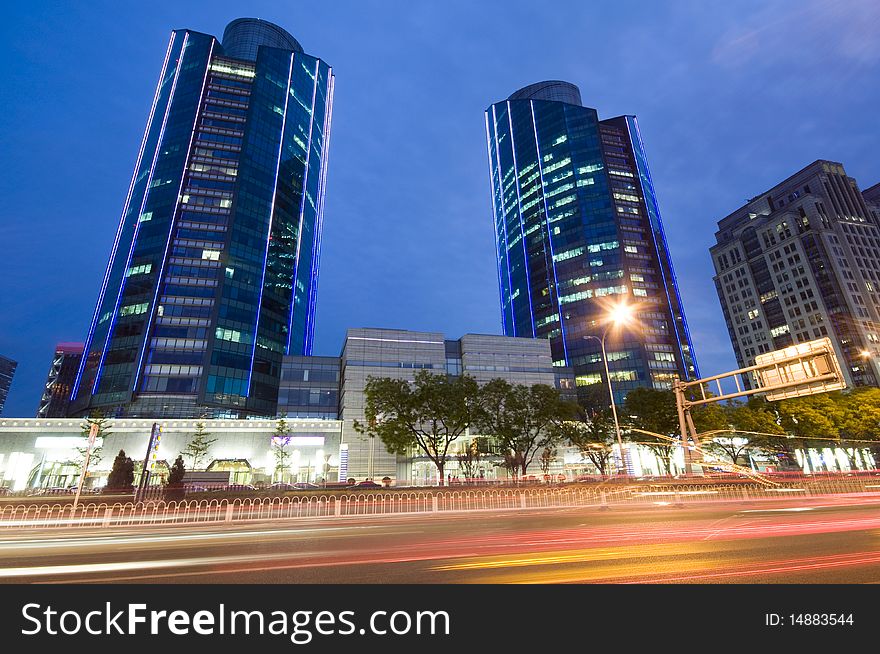 Skyscrapers - office buildings in downtown Beijing at night time