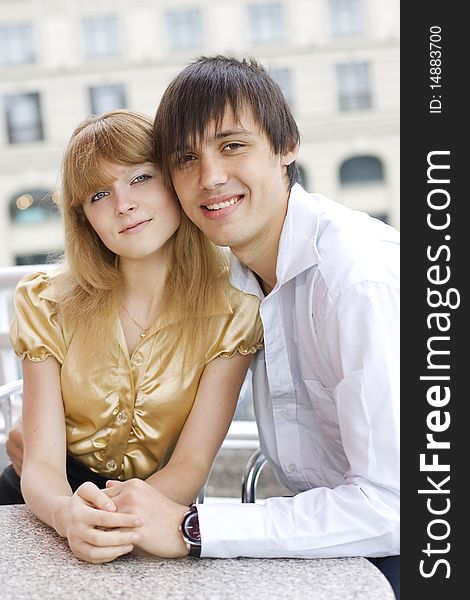 Portrait of lovely couple in cafe