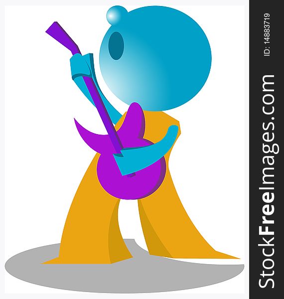 Isolated blue man guitarist cartoon illustration. Isolated blue man guitarist cartoon illustration