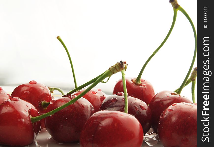 Cherries in a straight,red fruits