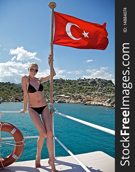 Girl and a Turkish flag