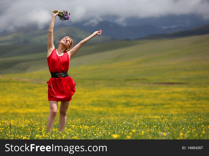 Beautiful mountain landscape with the girl. Beautiful mountain landscape with the girl