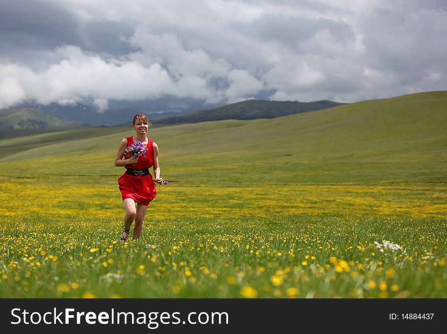 Beautiful mountain landscape with the girl. Beautiful mountain landscape with the girl